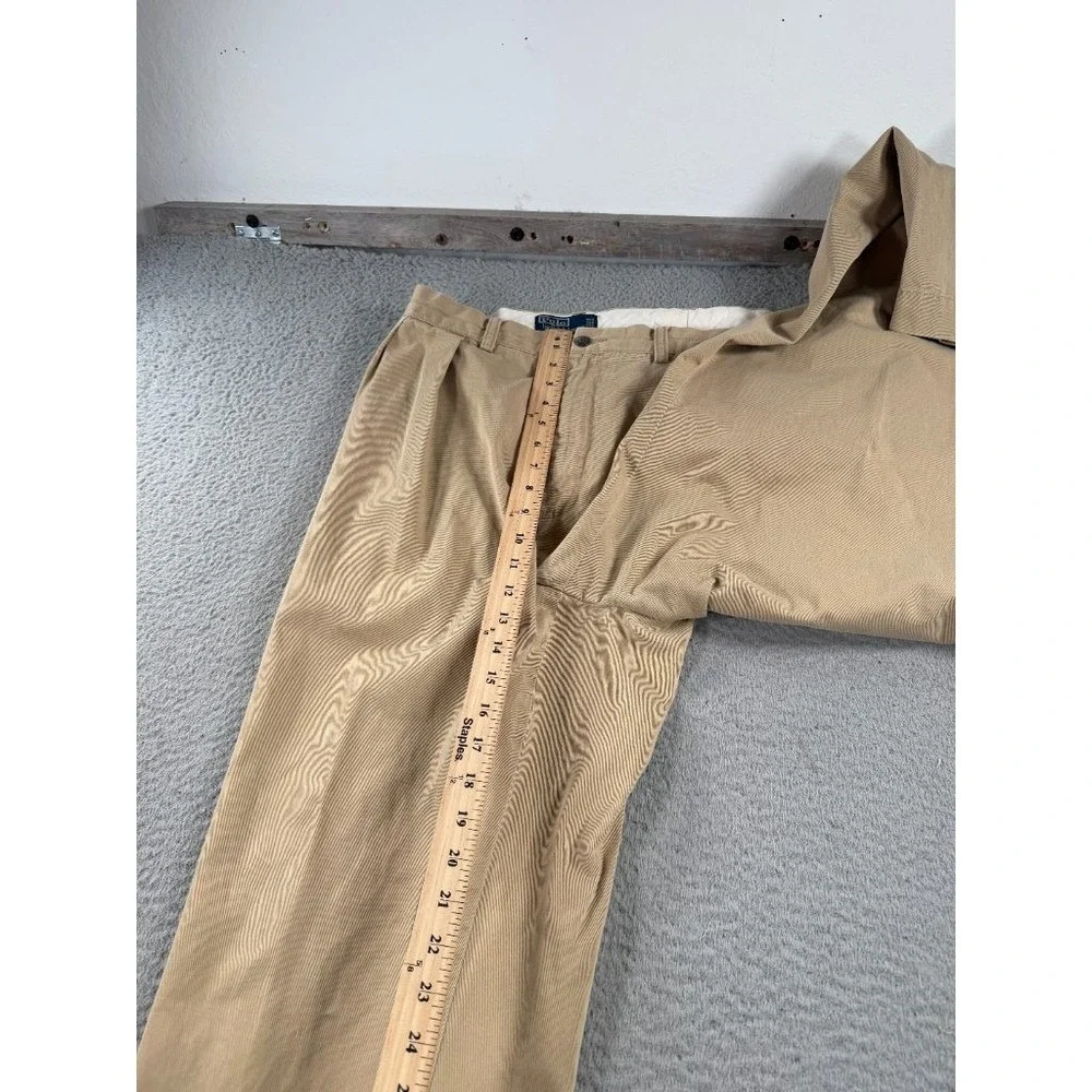 Polo Ralph Lauren Andrew Pant Mens 36x30 Khaki Pleated Cuffed Chino Pants Cotton